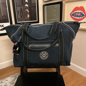 Navy Blue Canvas Kipling Duffle/Weekender Bag w/ Monkey Keychain